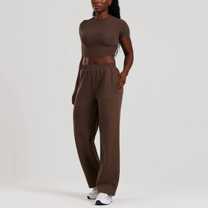 Pantalon de survêtement en molleton 100 % coton à jambe droite avec logo personnalisé pour femme, cordon de serrage, vente en gros, OEM, joggers oversize d'hiver pour femme - Product Image 5