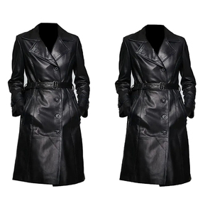 Solid Trader Top Quality Breathable Protection Cozy Lining Beautiful Tailored Fashion Coat Womens <b>Long</b> <b>Leather</b> <b>Jacket</b> - Product Image 4