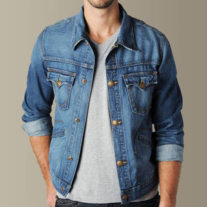 Outfitize Veste en jean authentique bleu pour homme, style classique, en coton robuste, style camionneur, vente en gros - Product Image 3
