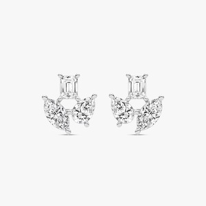 2CTW <b>Emerald</b> Marquise Pear Lab Grown Diamond Trio <b>Stud</b> <b>Earrings</b> in 18K White Gold with IGI Certification Women's - Product Image 2