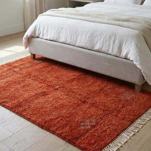 Premium Rust Red Hand Knotted Wool Area Rug Minimalist Floral Flat Pile Luxury Decorative Carpet with Fringe Tassels - Product Image 4