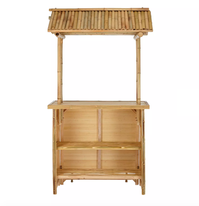 Muebles de bar Tiki para exteriores con sombrilla y sillas, MOQ 10, bar Tiki de bambú con techo de paja, rectangular, estilo costero, en conjunto de 3 piezas. - Product Image 2