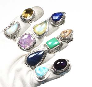 Meilleur prix de gros, bagues bohèmes vintage faites à la main, pierres précieuses, argent, laiton, assortiment de pierres naturelles pour femmes - Product Image 3