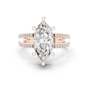 Bague élégante en or massif 14 carats avec diamant de laboratoire de qualité supérieure, taille marquise 3 carats, certifié IGI, et pierres latérales rondes - Product Image 2
