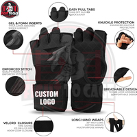 Protège-mains de Muay Thai noirs de qualité supérieure, rembourrage doux, ajustement élastique, fermeture Velcro réglable, design demi-doigts, écologiques