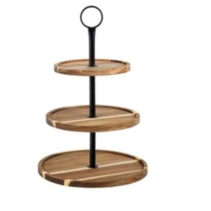 Classic Style Tableware Fruits 3 Tier Cake Serving <b>Tool</b> Wooden Cake Stand Dark Finishing Party Celebration Cake Stand - Product Image 1