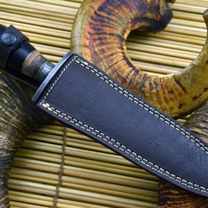 Couteau de chasse en acier Damas fait main avec manche en cuir, outil utilitaire OEM pour le camping, la survie et le bushcraft en extérieur - Product Image 2