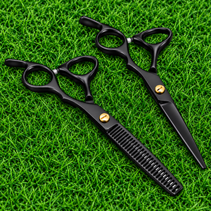 Black Matte Custom Logo Stainless Steel Right-Handed Sharp Blade Tip Professional Barber <b>Hair</b> Cutting and Thinning Scissor Set - Product Image 2
