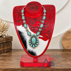 Expositor de Joyería de Cuero Repujado Hecho a Mano, Soporte para Collares de Piel de Vacuno Genuina, Exhibidor de Mostrador para Joyería Western - Product Image 1