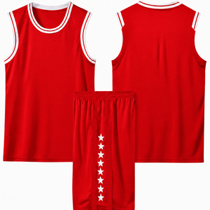 Ensemble de maillot de basket-ball rouge unisexe, débardeur sans manches, short blanc à étoiles, évacuation de l'humidité, vêtements de sport pour adultes toutes saisons - Product Image 1