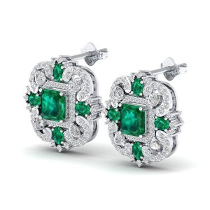 Boucles d'oreilles clous REYES en or massif 14 carats de haute qualité avec diamants et fermoir à vis, prix d'usine, émeraude de 5,04 carats, bijoux fins - Product Image 3