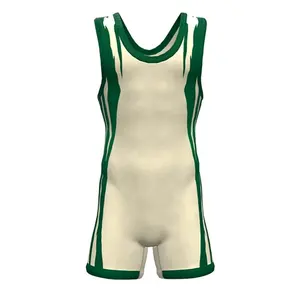 Singlet de lutte blanc et vert personnalisé de grande taille équipe USA logo singulet de lutte singulet de dynamophilie