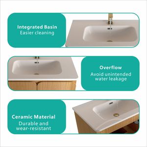 Mobile bagno Dalia30F U093 107 da 76 cm, a parete o freestanding, in legno chiaro, con ampio spazio contenitivo, 2 ante e lavabo in ceramica - Product Image 5