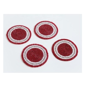 Nuevo Juego de Posavasos de Cuentas de Vidrio Rojas y Blancas Hechas a Mano para Tazas de Café y Té, 10 cm, Redondos, Decoración para el Hogar/Oficina - Product Image 2