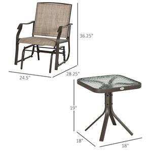 Set Bistrot da Esterno 3 Pezzi con Tavolino e 2 Sedie a Dondolo Traspiranti con Vetro per Ospedali - Product Image 3
