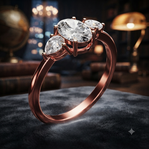 Anillo de Compromiso de Moissanita con Corte Ovalado en Oro Rosa y Piedras Laterales Marquise, Anillo de Boda con Diseño Floral para Mujer, Joyería Personalizada - Product Image 1