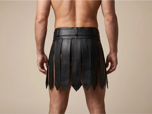 Men's Black Leather <b>Gladiator</b> Kilt Renaissance Sexy <b>Costume</b> with Belt-Eco-Friendly - Product Image 5