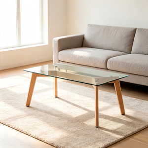Mesa de Comedor Moderna de Madera con Cubierta de Vidrio Templado, Mesa Rectangular para Comedor, Muebles para Restaurante - Product Image 4