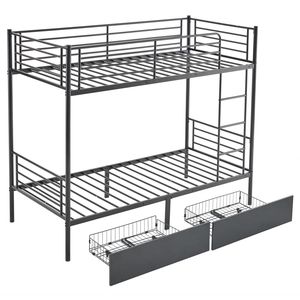 Letto a Castello Convertibile Gemello su Gemello con 2 Cassetti Contenitori - in Metallo, Divisibile in 2 Letti Singoli - Product Image 1