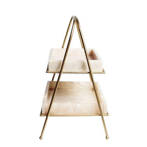 Cream Color Two Tier Leaf Decorative Tray Resin Stand Stylish Serving Plates Elegant Display Rack Centerpiece Luxury <b>Home</b> Table - Product Image 3