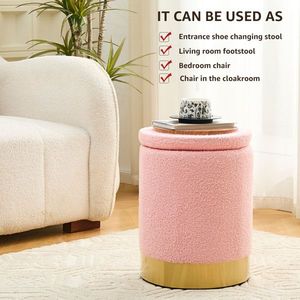 Pouf Contenitore Moderno in Velluto Teddy, Poggiapiedi Multiuso con Base in Metallo, Sgabello da Toeletta per Hotel - Product Image 6