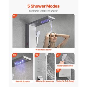 Soffione Doccia a Pioggia con Luci LED e Colonna Doccia in Acciaio Inox Spazzolato - Accessorio per Doccia da 53 Pollici - Product Image 3