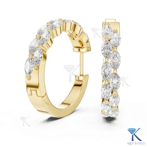 ต่างหูเพชรทรงมาร์คีส์สองแถว ผลิตด้วยวิธี CVD HPHT ทองคำแท้ 14K 18K หรูหรา สำหรับผู้หญิง งานแต่งงาน เครื่องประดับเจ้าสาว - Product Image 1
