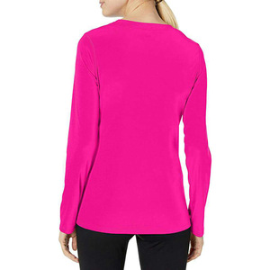 T-shirt de sport rose vif à manches longues pour femme, léger et respirant, idéal pour la gym et la course à pied - Product Image 2