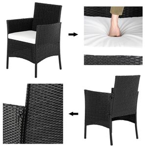 Set da salotto in rattan nero 2 poltrone + 1 divanetto + tavolino da caffè in vetro temperato - Product Image 3