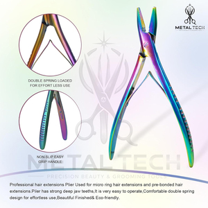 Pince de retrait d'extensions capillaires en titane à plasma arc-en-ciel, à mâchoires dentelées, pour ouverture de micro-anneaux, outil de pose professionnel pour salon, fabricant - Product Image 2