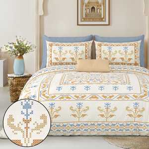 Parure de lit 3 pièces personnalisable Mario en coton 100% imprimé à la main motif floral, 40 fils, 200TC, anti-acariens, toutes saisons, style simple - Product Image 2