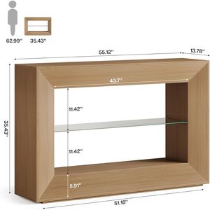 โต๊ะคอนโซลฟาร์มเฮาส์ 3 ชั้น ขนาด 55 นิ้ว พร้อมชั้นวางกระจก โต๊ะโซฟาสุดหรู - Product Image 6