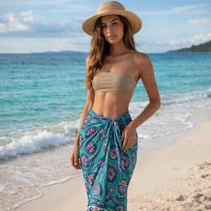 Sarong indien en coton imprimé au bloc pour femme, paréo de plage bohème fait main, tenue de plage d'été, paréo de plage pour les vacances - Product Image 1