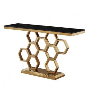 Designer <b>Black</b> <b>Marble</b> Top <b>Side</b> <b>Table</b> with Geometric Metal Frame for Hotel & Home Decor - Product Image 3