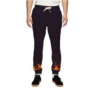 Pantalon de survêtement noir pour homme, imprimé par sublimation, motif flamme, taille élastique avec cordon de serrage, joggers décontractés en polyester mi-lourd - Product Image 1