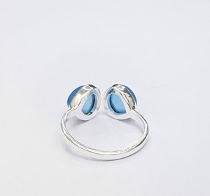 Bague en argent sterling 925 avec calcédoine bleue, double pierre, style classique, ajustable, bijoux en argent, fournisseur - Product Image 5