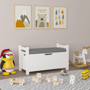 Legno di gomma bianca scatola giocattolo per bambini grande armadio di stoccaggio cuscino panca ribaltabile coperchio di sicurezza cerniera del bagagliaio per vivaio - Product Image 1