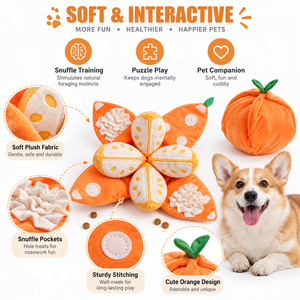 Juguete de Peluche Naranja para Perros, Juguete Interactivo con Dispensador de Premios para Entrenamiento de Olfateo, Alimentación Lenta y Prevención del Aburrimiento - Product Image 3