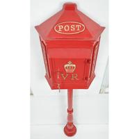 Boîte aux lettres antique dorée avec emblème couronne GR et support sur colonne, décoration extérieure, support de montage au sol, fournitures de jardin
