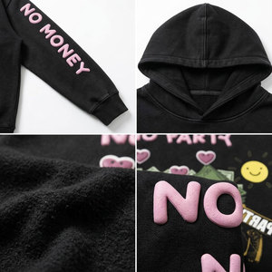 เสื้อฮู้ดพิมพ์ลาย No Money No Party แบบยูนิเซ็กส์ ทรงโอเวอร์ไซส์ สีดำ ผ้าฝ้ายเฟรนช์เทอร์รี่ สไตล์ลำลอง เสื้อกันหนาวสำหรับฤดูใบไม้ร่วง - Product Image 6