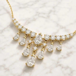 Luxury Women's 14K Gold Plated Moissanite <b>Statement</b> <b>Necklace</b> Pear Cut Diamond Claw Setting Chain Wedding Jewelry - Product Image 5