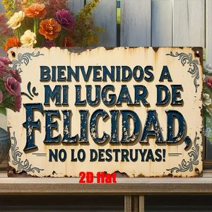 CIFbuy Plaque Métallique Vintage Bienvenue dans mon havre de bonheur Décoration Florale Rustique pour la Maison, le Bar, le Café, la Caverne de l'Homme, la Ferme - Décoration Artistique en Métal - Product Image 1