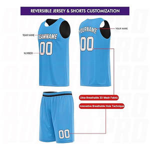 Ensemble d'uniformes de basket-ball personnalisés pour hommes |   Shorts de sport en polyester respirant bleu ciel noir sublimation tenue d'équipe ODM OSHIN - Product Image 4