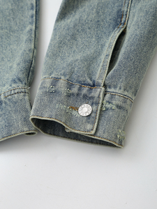 Chaqueta de Mezclilla Azul Lavado para Mujer, Estilo Casual, con Cuello Camisero, Manga Larga, para Invierno - Product Image 6