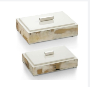 Boîte décorative rectangulaire de qualité supérieure en corne de buffle avec couvercle en cuir et bouton métallique, boîte de rangement pour bijoux et souvenirs - Product Image 3