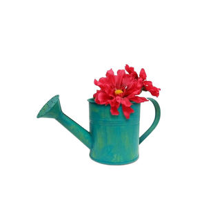 Arrosoir en métal turquoise avec décoration florale rouge, outil de jardinage durable, finition peinte, anti-fuite, arrosoir décoratif - Product Image 1