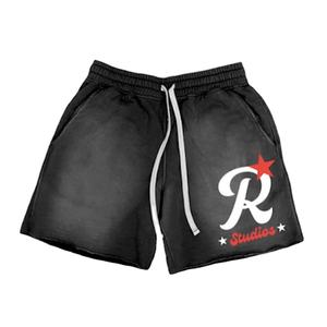 Shorts de jogging pour homme, style streetwear estival, coton délavé à l'acide, tissu molletonné français, motif uni 3D, taille mi-haute - Product Image 1