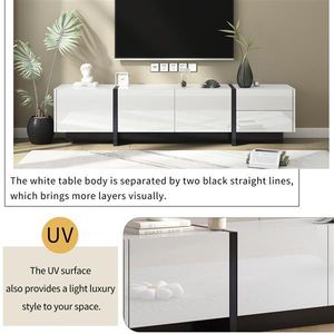 Contemporary Rectangle Design TV Stand Unique Style TV Console Table in White & Black for TVs up to 80 Inches Video Provided - Product Image 4