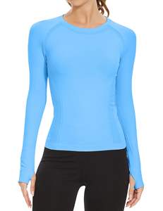 Haut de yoga et de fitness pour femme, léger, pour activités sportives en extérieur, à manches longues, dos ajusté, uni, sans couture, tendance - Product Image 4