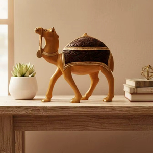 Centre de table en bois en forme de chameau, sculpture décorative artistique pour salon, bureau, réception et hall d'hôtel - Product Image 1